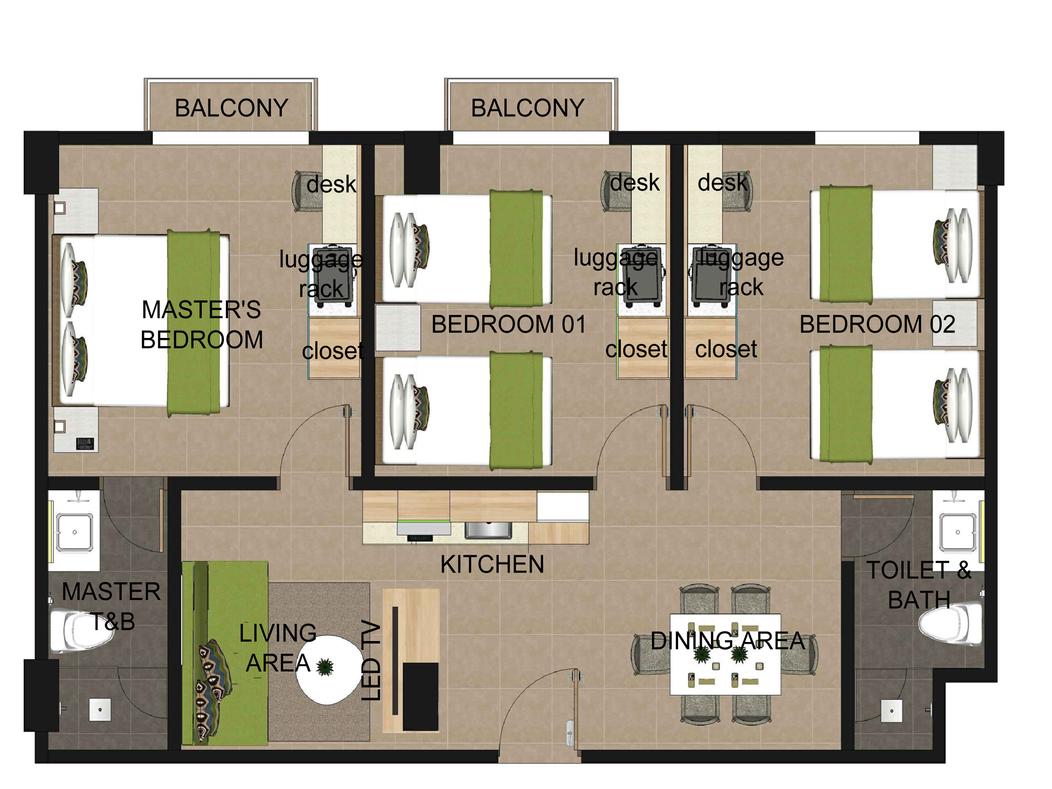 Three Bedroom 3 Bedroom House Floor Plans 3D Jenwiles